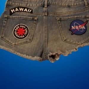 BULLHEAD Patched frayed hem batty rider shorts s…